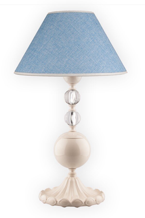 Abilita Serisi Abajur Hasır Turkuaz Başlık Krem Barok Ayak